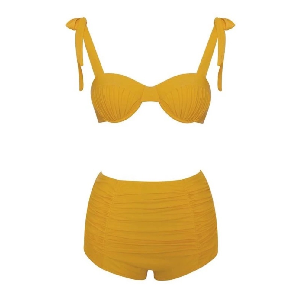 Mustard yellow 2 piece Bikini w/ ruched detail